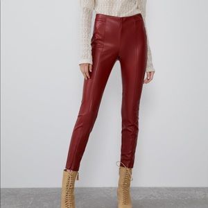 Zara dark red leather faux pants
